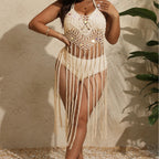 Damen gehäkeltes Bikini-Set mit fransiger Überwurf R&B
