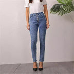 Damen hochgeschnittene Jeans mit dekorativem Knopfverschluss