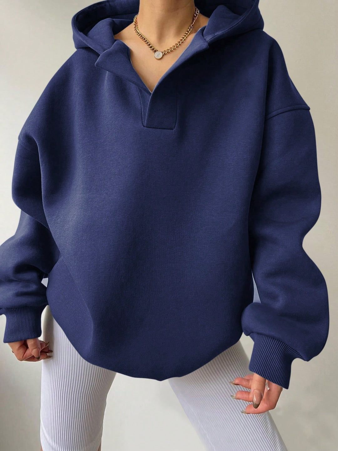 Damen Oversized Kapuzenpullover mit halbem Reißverschluss R&B
