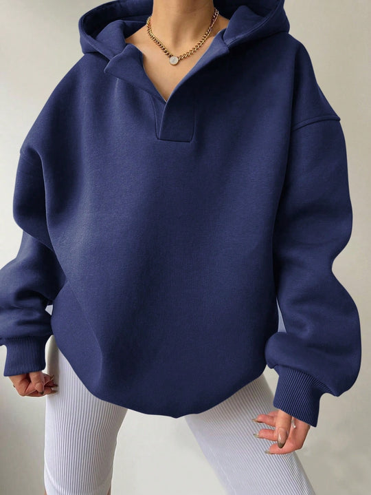 Damen Oversized Kapuzenpullover mit halbem Reißverschluss R&B