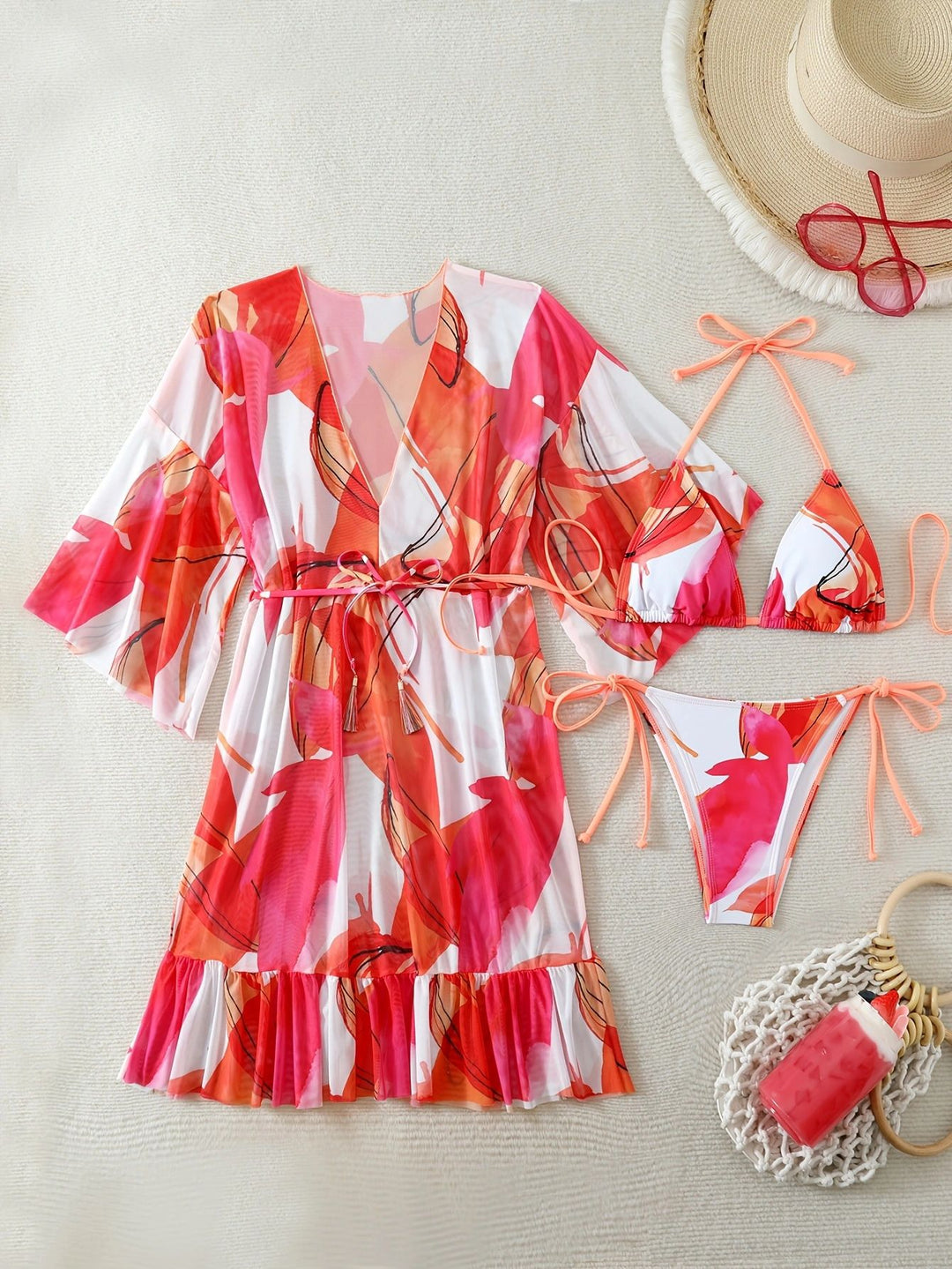 Damen Bikiniset mit floralem Kaftan R&B