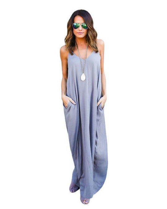 Damen Maxikleid mit seitlichen Eingrifftaschen und elegantem V-Ausschnitt R&B