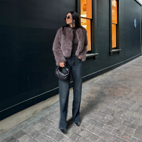 Damen Fuzzy Strickjacke R&B