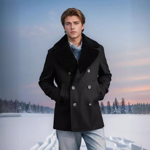 Herren Wollmantel mit kontrastierendem Kragen R&B