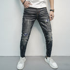 Herren Skinny Fit Jeans im kreativen Rissdesign und bunten Farbsklecks R&B