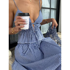 Damen Sommerliches Maxikleid mit V-Ausschnitt und Gingham-Muster R&B