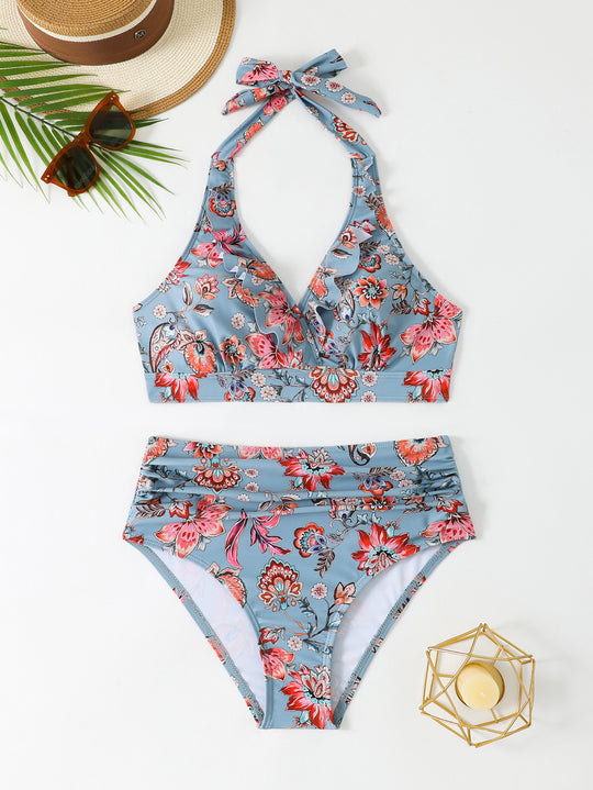 Damen Hoch tailliertes Bikini-Set mit floralem Design R&B