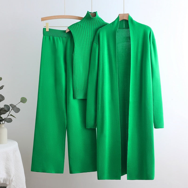 Damen gemütliches Strick-Loungewear-Set mit langem Cardigan und Rippenshirts R&B