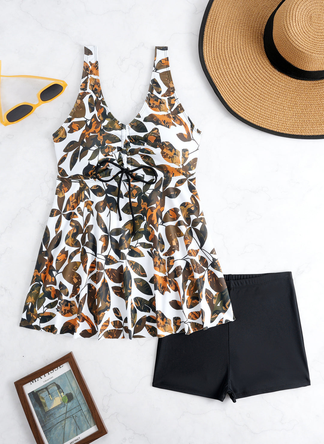 Damen Tankini-Set mit modischem Volant und grafischem Pfauenmuster R&B