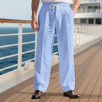 Herren nan legere Leinen-Bundfaltenhose mit elastischem Bund und Kordelzug R&B