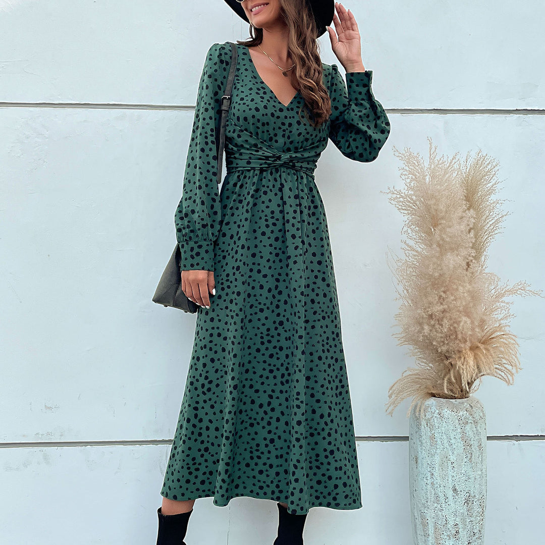 Damen Maxikleid mit modernem Wickeldesign und grafischem Punktmuster R&B