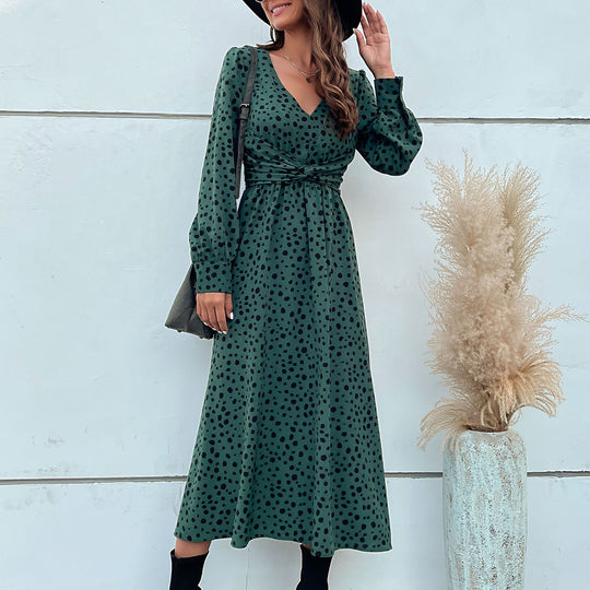 Damen Maxikleid mit modernem Wickeldesign und grafischem Punktmuster R&B