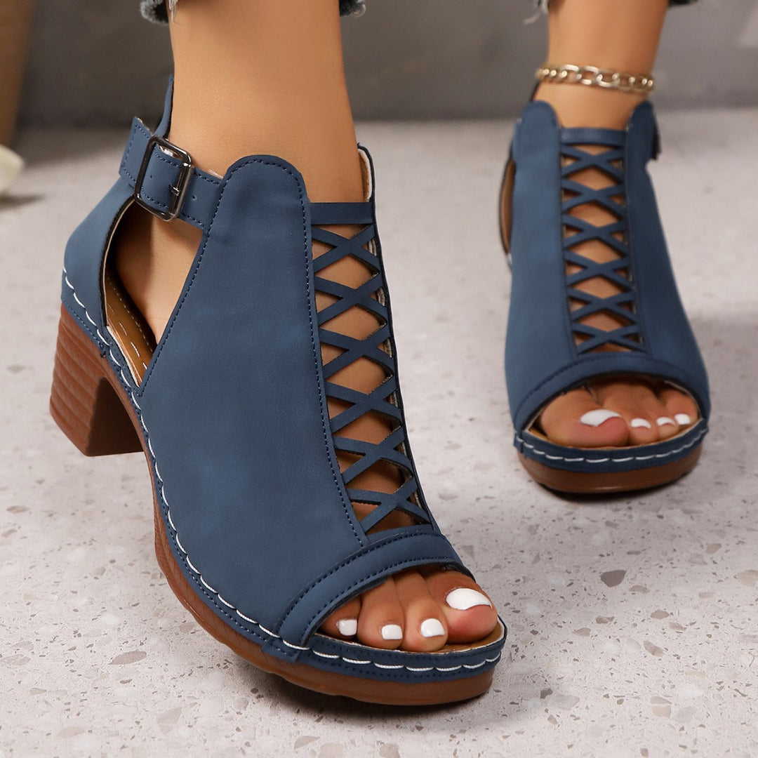 Damen nan Riemchen-Sandalette mit gekreuztem Riemchenmuster, Fersenreißverschluss und gepolstertem Komfortfußbett R&B