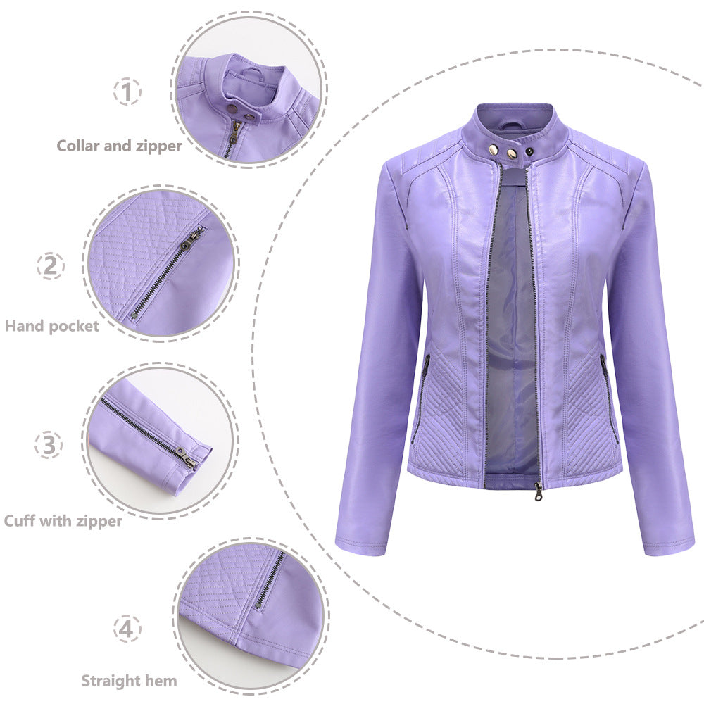Damen nan taillierte Biker-Kunstlederjacke mit Stehkragen und gesteppter Seitenpartie R&B