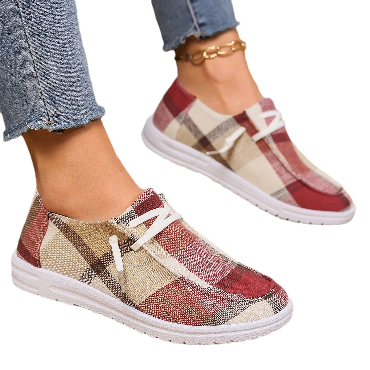 Damen Casual Sneakers im modischen Karomuster R&B