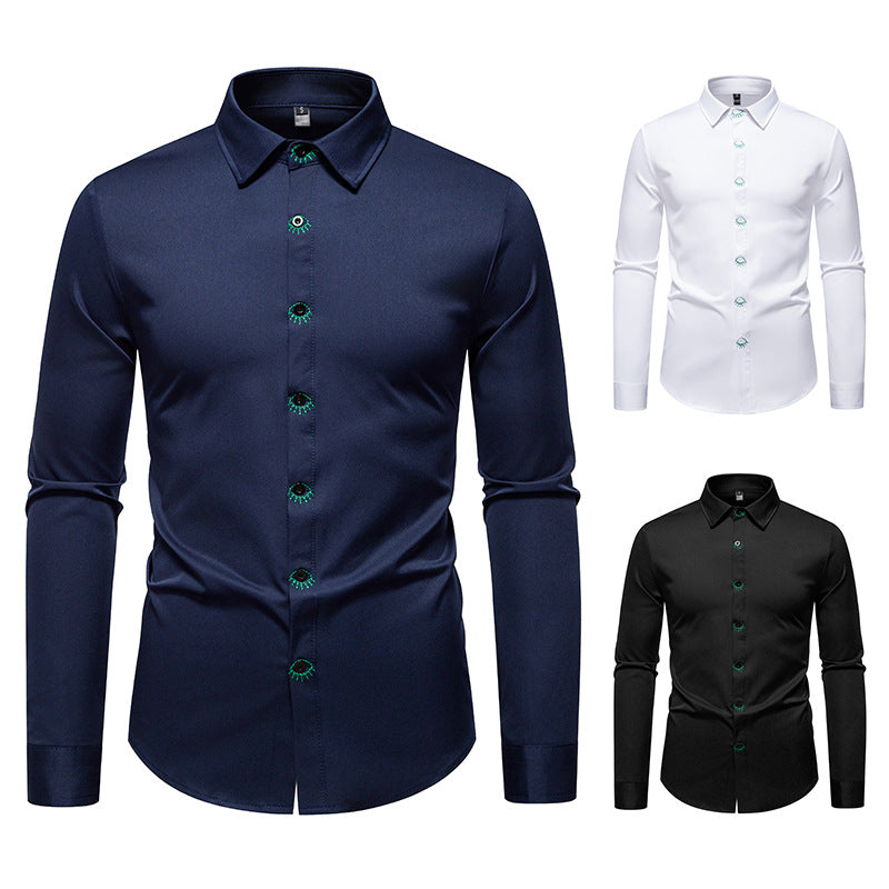 Herren elegantes Langarmhemd mit kreativen Stickdetails R&B