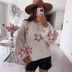 Damen Strickpullover mit Sternen-Design und weit ausgestellten Ärmeln R&B