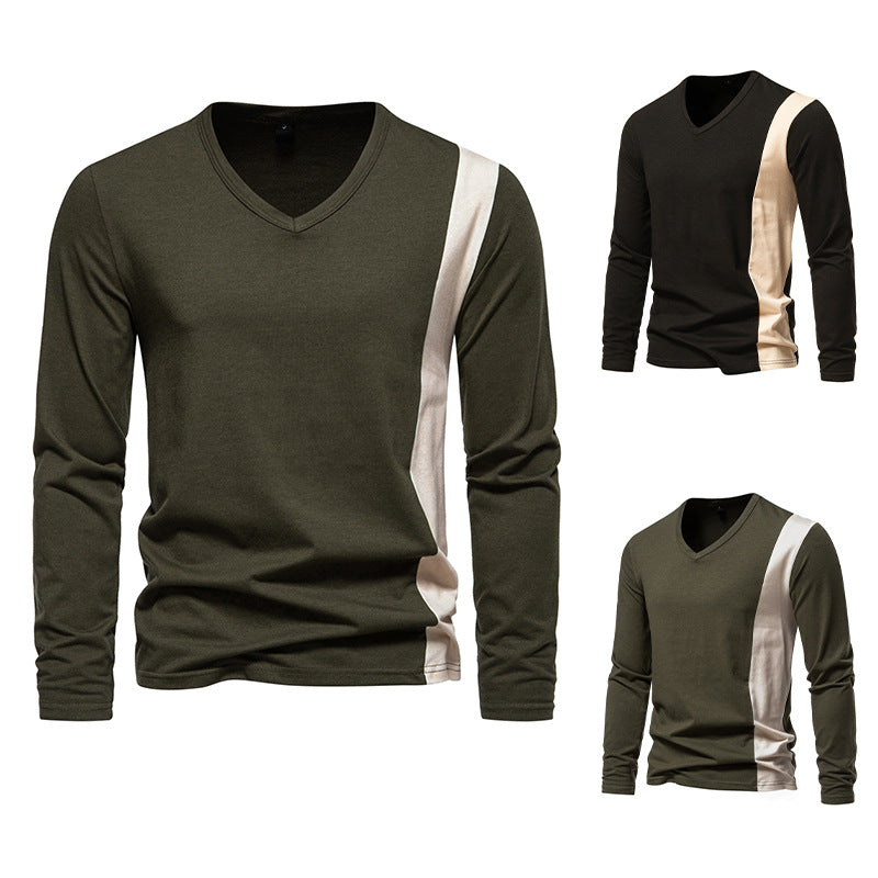Herren Langarmshirt mit modernem V-Ausschnitt und kontrastierendem Design