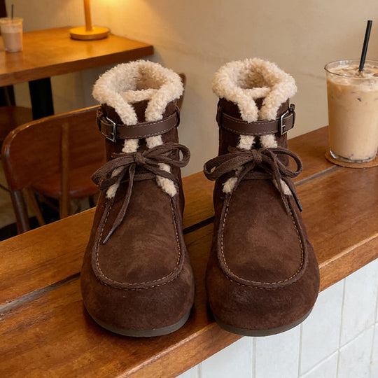 Damen Bequeme Winterstiefel mit kuscheligem Innenfutter und modischer Schnalle R&B