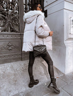 Steppjacke Damen Winter mit abnehmbarem Kunstpelzkragen