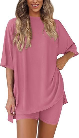 Damen Lässiges Lounge-Set mit übergroßem Oberteil und kurzen Hosen R&B