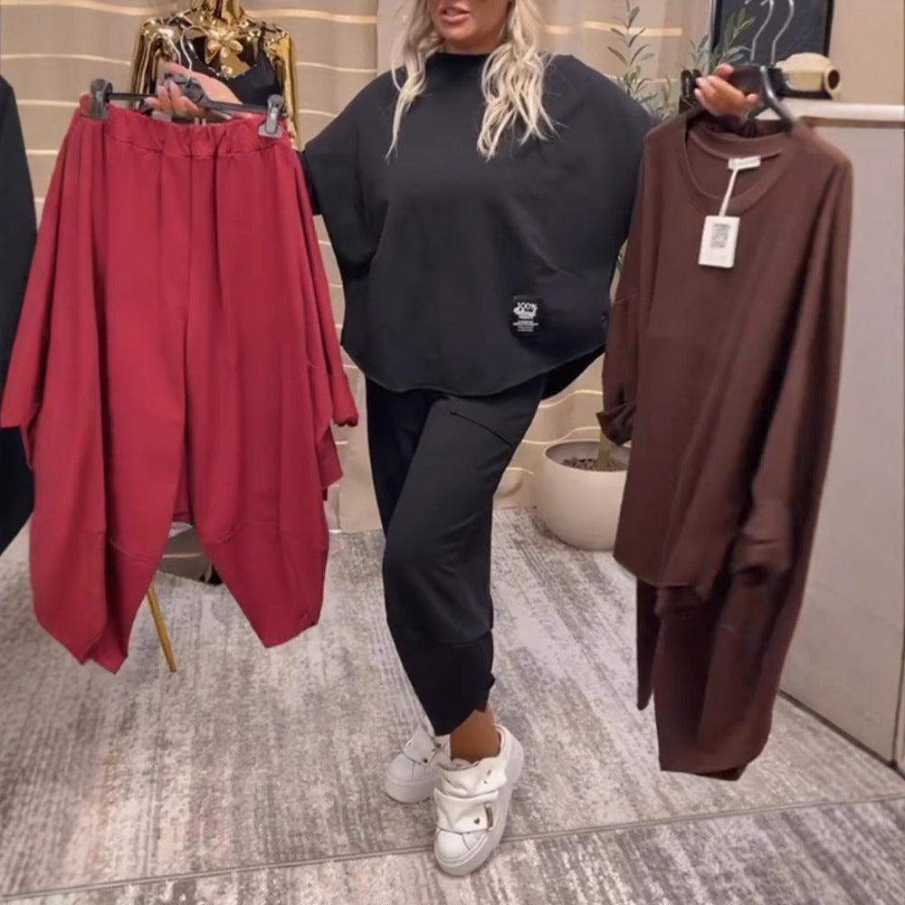 Damen nan Lounge-Ensemble aus Oversize-Cape-Sweatshirt und konischer Jogpant R&B