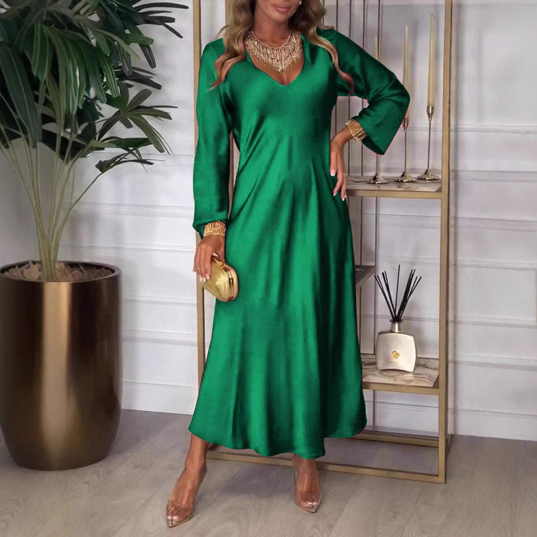 Damen elegantes Maxikleid mit tiefem V-Ausschnitt und fließendem Schnitt R&B