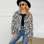 Damen Plüschjacke im trendigen ZR&Bra-Look mit Stehkragen R&B