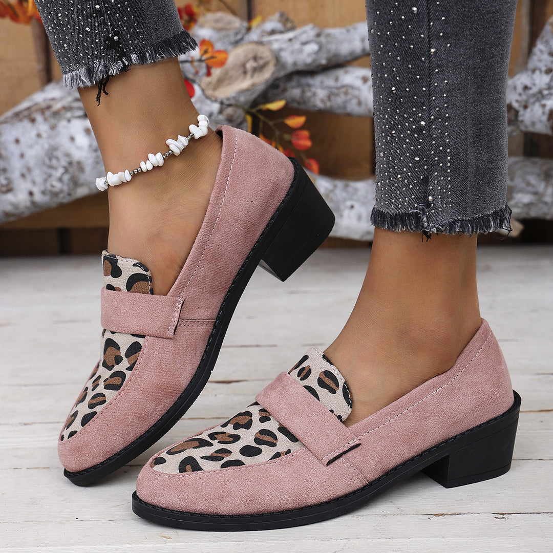 Damen Mokassin-Schuhe mit modischem Leopardenmuster und komfortablem Blockabsatz R&B