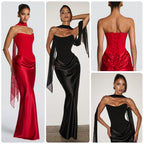 Damen Abendkleid mit schulterfreiem Design und elegantem Schlitz R&B