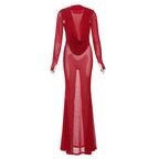Damen Elegantes lange Kleid mit tiefem V-Ausschnitt und Raffungen R&B