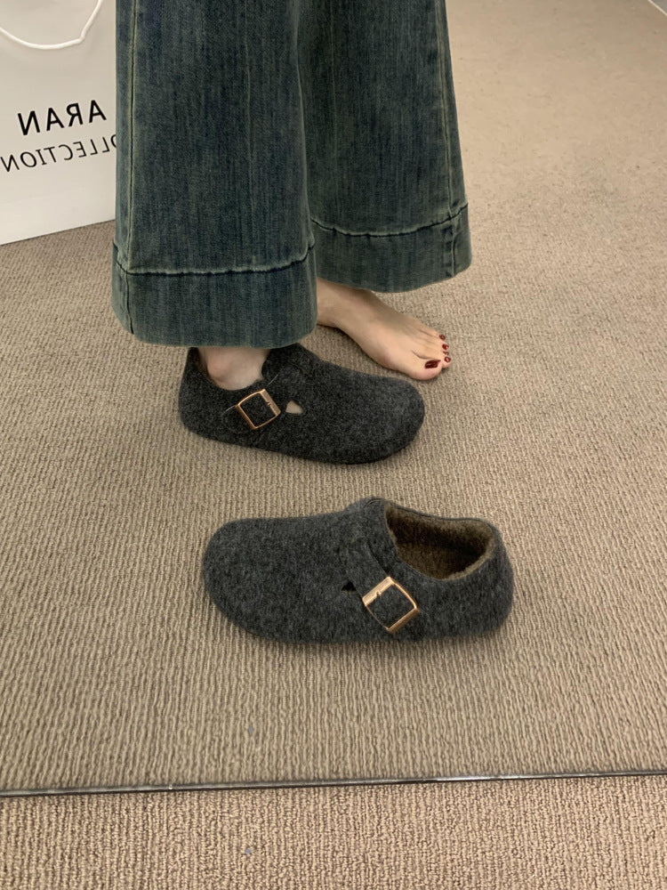 Damen Filz Clogs mit modischem Riemchen und bequemem Fußbett R&B