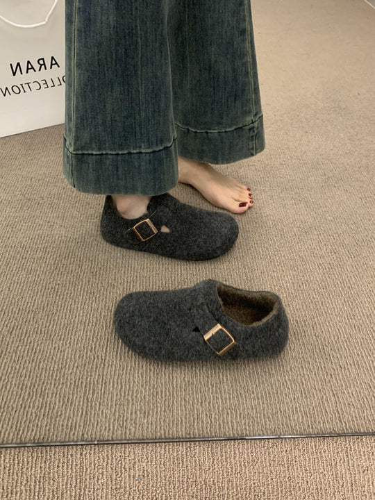 Damen Filz Clogs mit modischem Riemchen und bequemem Fußbett R&B
