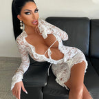 Damen Spitzenbluse mit Rüschendetails und klassischem Ausschnitt R&B