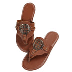 Damen Zehenstegsandalen mit dekorativem Metalldetail und rutschfester Sohle R&B