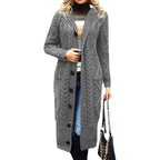 Damen Eleganter Strickmantel mit tiefem V-Ausschnitt und aufwendigem Zopfmuster R&B