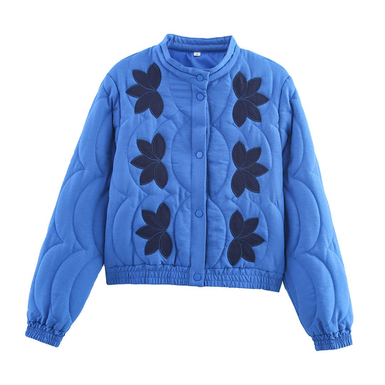 Damen gesteppte Jacke mit floralem Design und elastischen Bündchen R&B