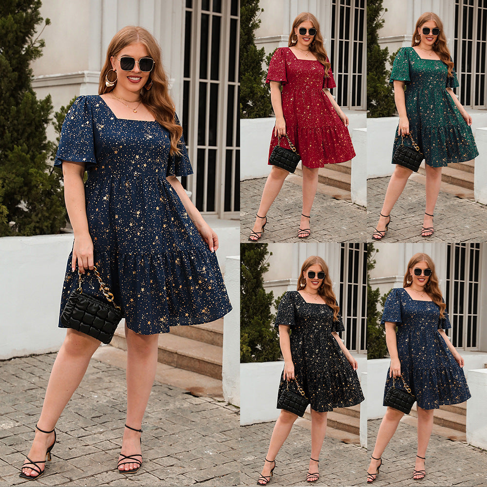 Damen Fließendes Maxikleid mit schimmerndem Sternenprint und weitem Rock R&B