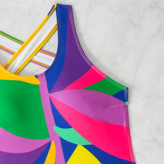 Damen Sportlicher Einteiler Badeanzug mit farbenfrohem Blütenmuster R&B