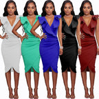 Damen elegantes Wickelkleid mit Rüschendetails R&B
