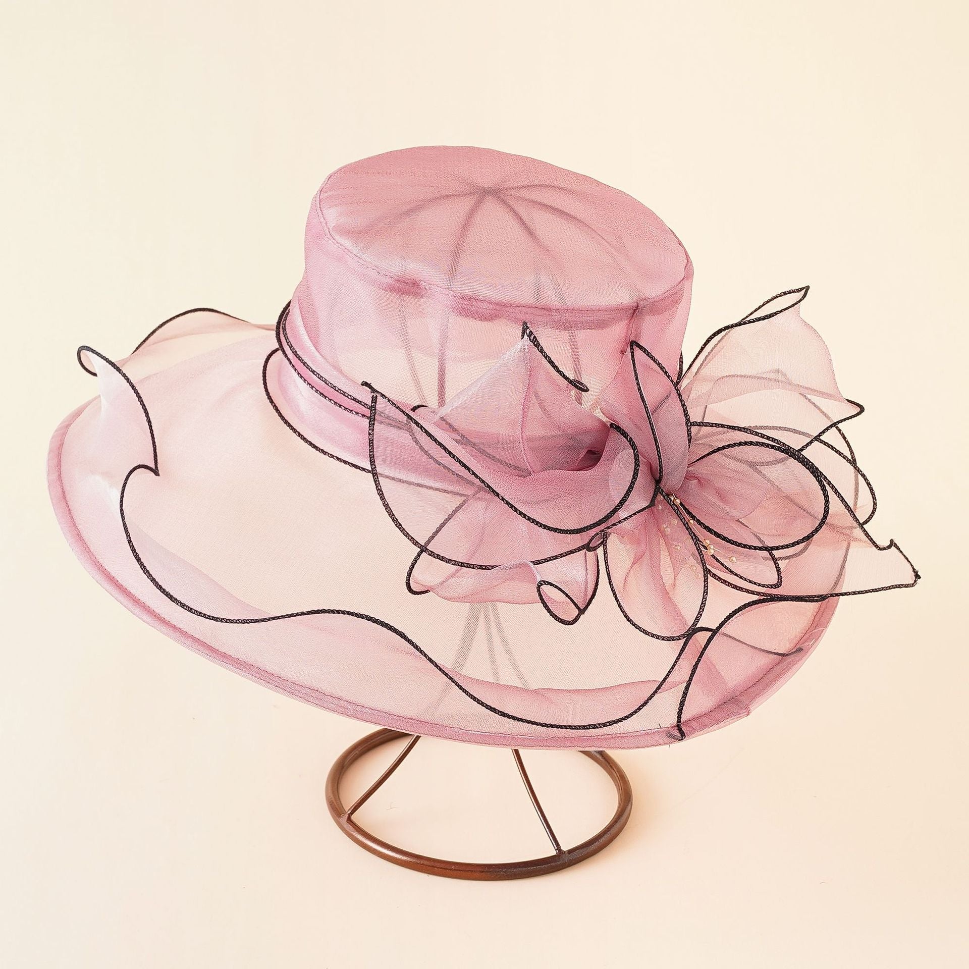 Damen Eleganter Sonnenhut mit Feiner Netzstruktur und Romantischen Schleifenelementen Heidi-Mode