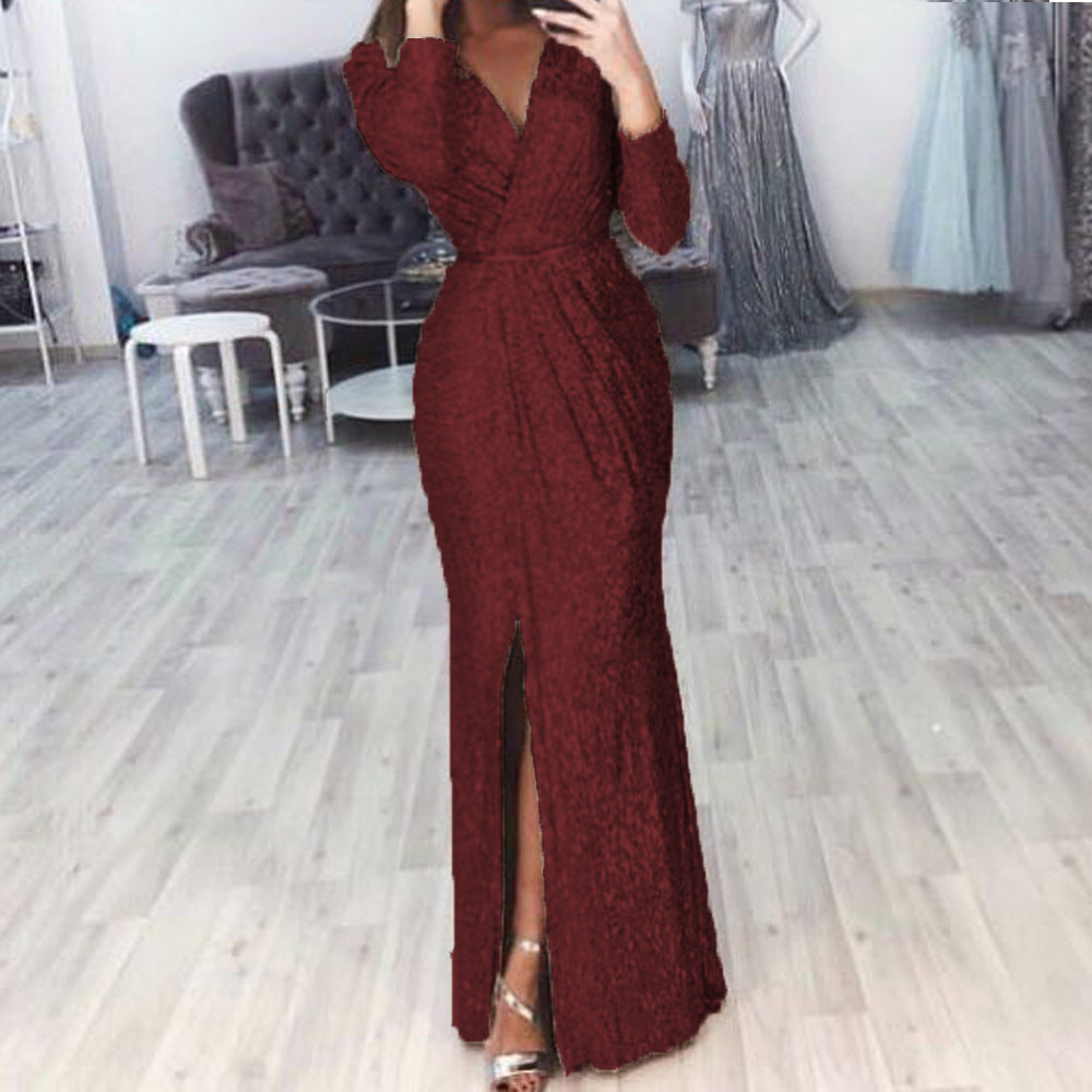 Damen Elegantes Wickelkleid mit Bein-Schlitz R&B