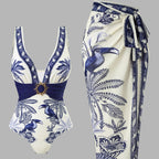 Damen Einteiliger Badeanzug mit floralem Design und elegantem Wickelrock R&B