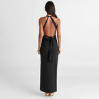 Damen Elegantes Maxikleid mit tiefem V-Ausschnitt und dekorativen Trägern R&B
