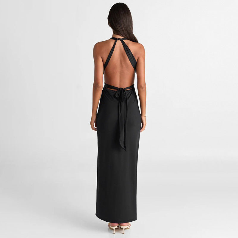 Damen Elegantes Maxikleid mit tiefem V-Ausschnitt und dekorativen Trägern R&B