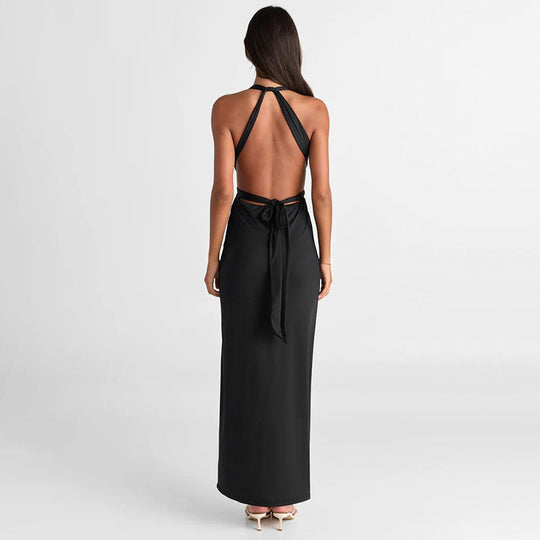 Damen Elegantes Maxikleid mit tiefem V-Ausschnitt und dekorativen Trägern R&B