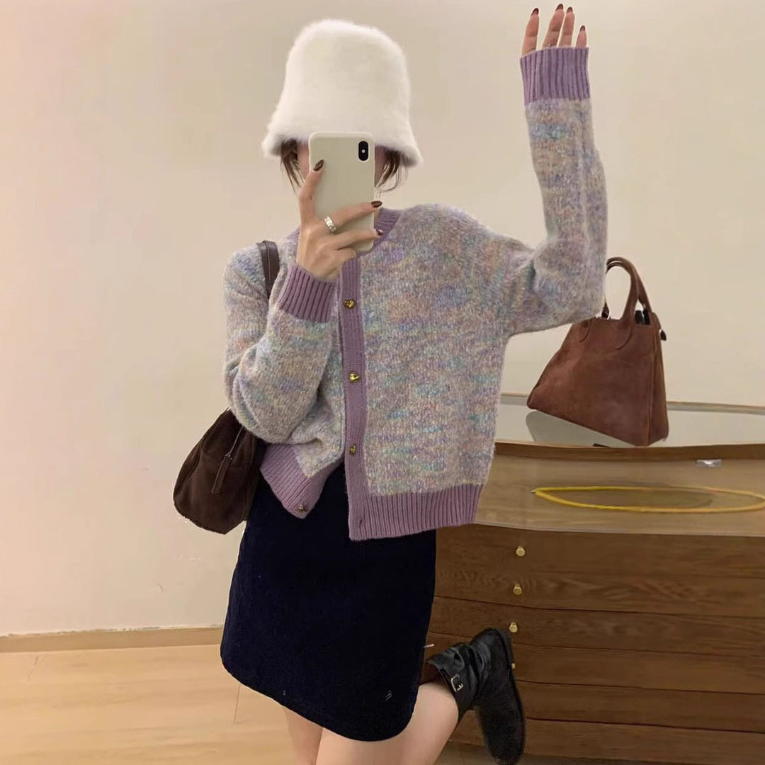 Damen kuschelige Strickjacke mit Herzknöpfen und kontrastierenden Rippdetails R&B