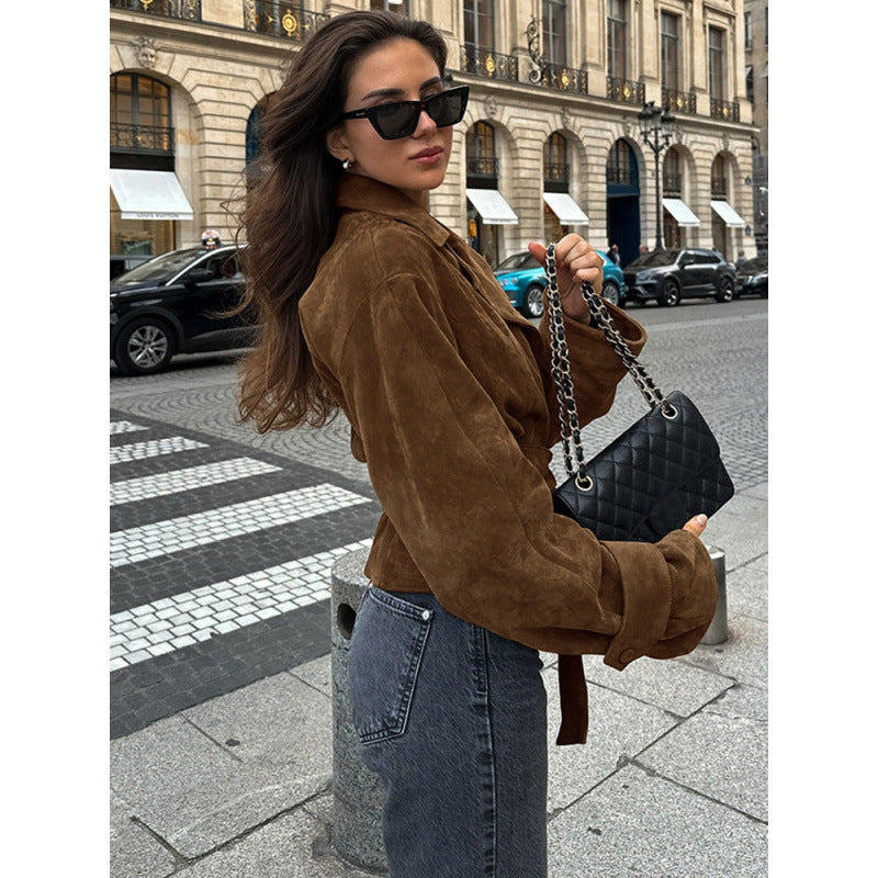 Damen Suede Wickeljacke R&B
