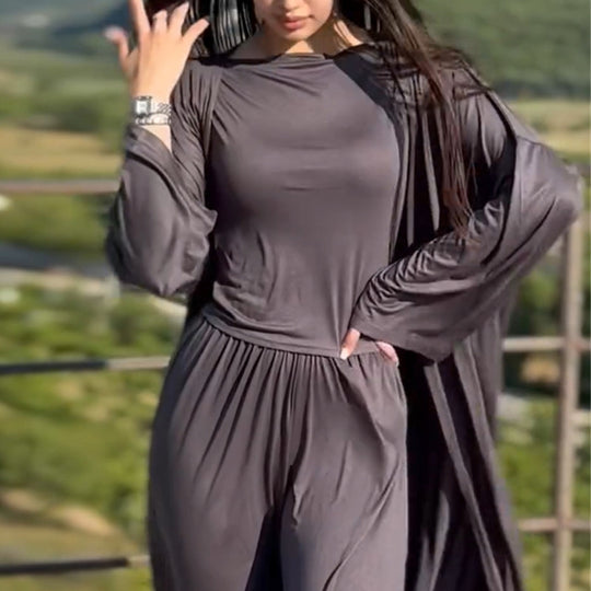 Damen lässiger Maxikleid-Anzug mit offenem Cardigan R&B