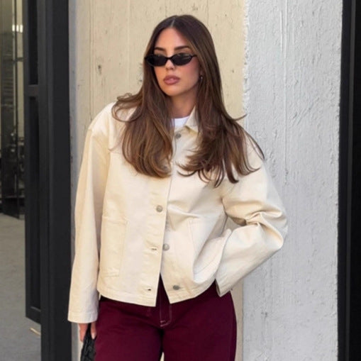 Damen Oversized Jeansjacke im minimalistischen Design mit praktischen Taschen R&B
